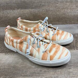 SPERRY Crest Vibe Orange Tie Dye Striped Sneakers Lace Up Shoes Womens Sz 11 NEW